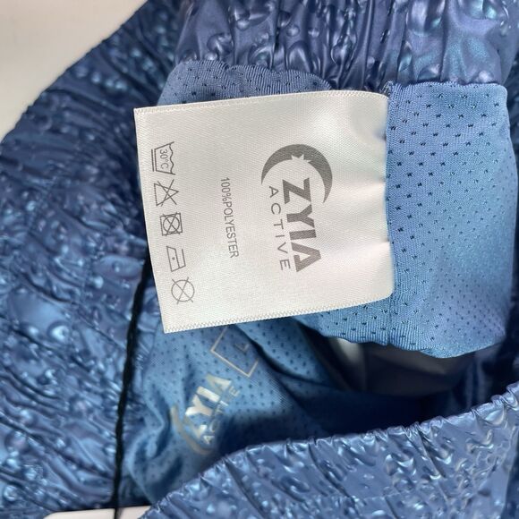 New Zyia Active Shorts, Large, Blue, Drawstring, 2” Inseam, Running, Water Drops - Picture 4 of 11